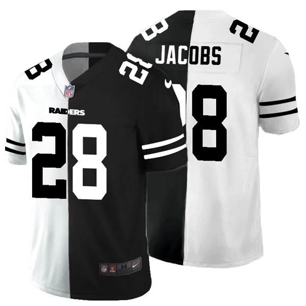 Men's Las Vegas Raiders #28 Josh Jacobs Black & White NFL Split Vapor Split Limited Stitched Jersey